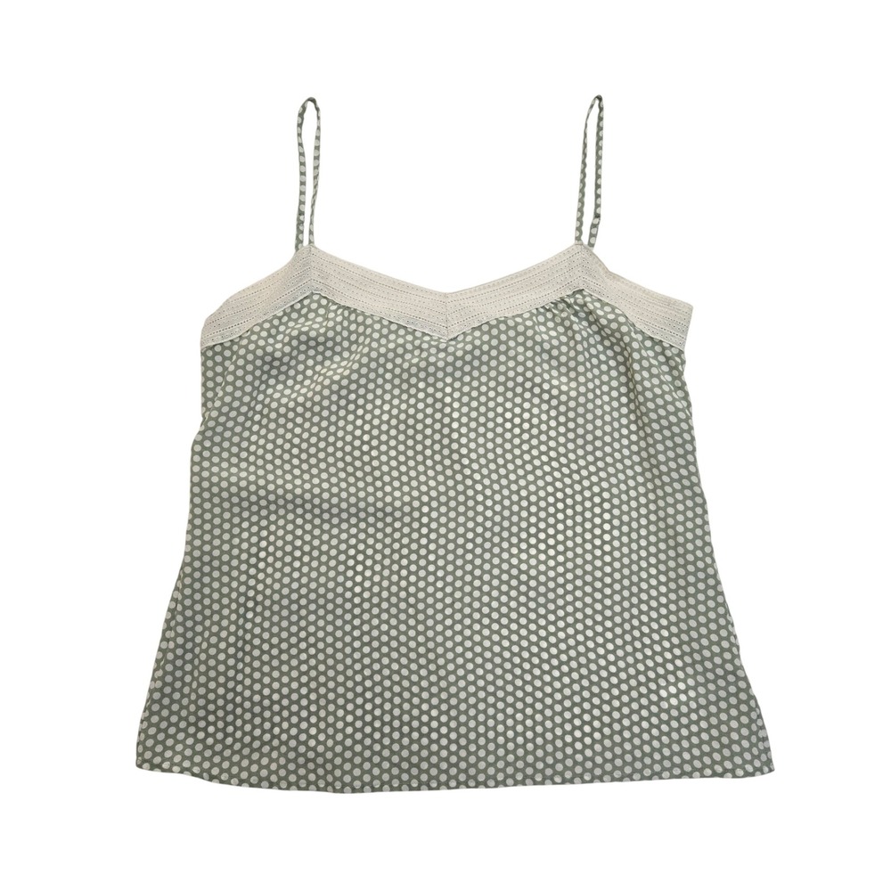 Massimo Dutti Womens 100% Silk Polka Dot Camisole Sage Green Lace Trim Size L